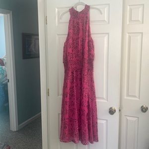 White House Black Market midi fuchsia sleeveless dress